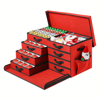 Christmas Ornament Storage Box 128 Slots 8 Trays Stackable Large Capacity Holiday Organizer with Lid Side Open Adjustable Dividers Removable