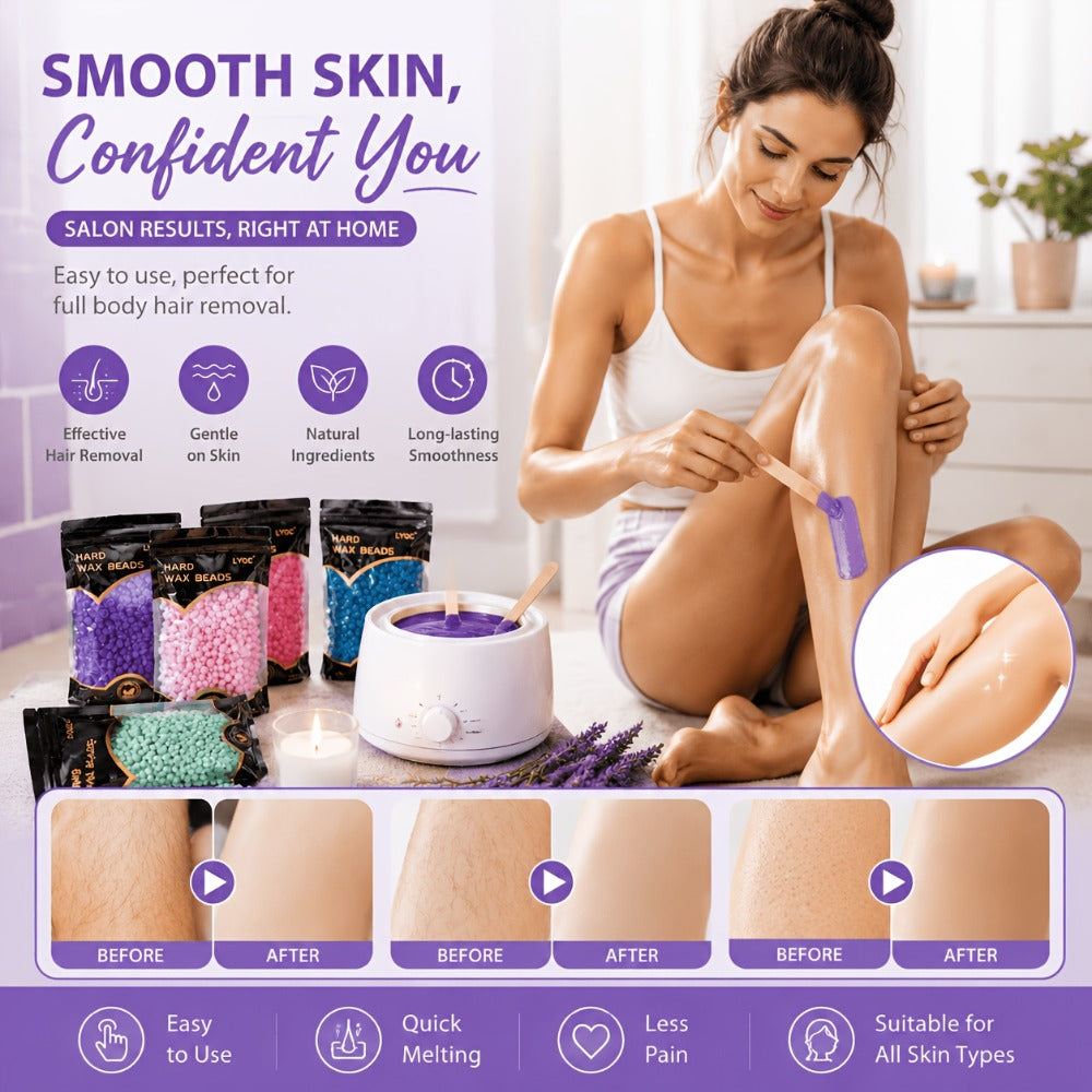 Hard Wax Beads for Hair Removal Full Body 1000g/2000g – Professional Waxing Kit with 20 Applicator Sticks