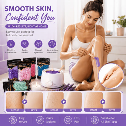 Hard Wax Beads for Hair Removal Full Body 1000g/2000g – Professional Waxing Kit with 20 Applicator Sticks