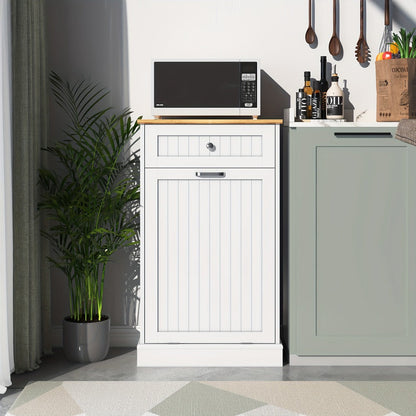 Tilt Out Trash Cabinet Freestanding Kitchen Garbage Cabinet with Cutting Board & Drawer, Wood Hideaway Recycling Station