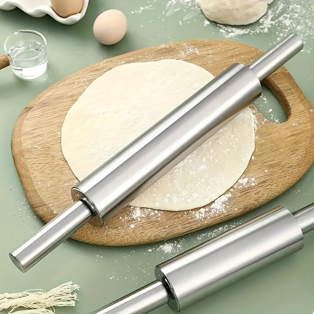 Stainless Steel Rolling Pin, Professional Non-Stick Dough Roller with Non-Slip Grip and Rounded Ends, Easy to Clean Baking Rolling Pin