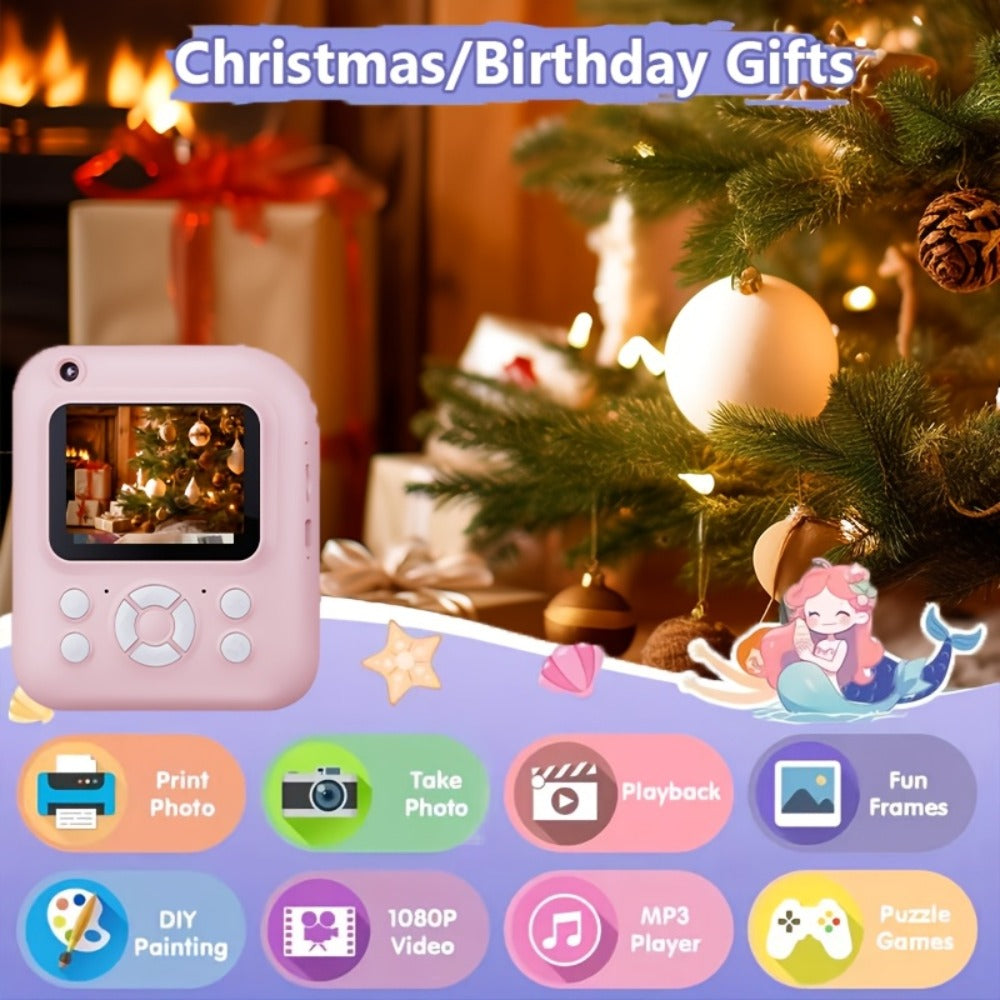 Instant Print Camera for Kids 48MP with Print Paper 32G TF Card 1080P FHD Video Flash MP4 Puzzle Game for a Home Lash Beauty Routine