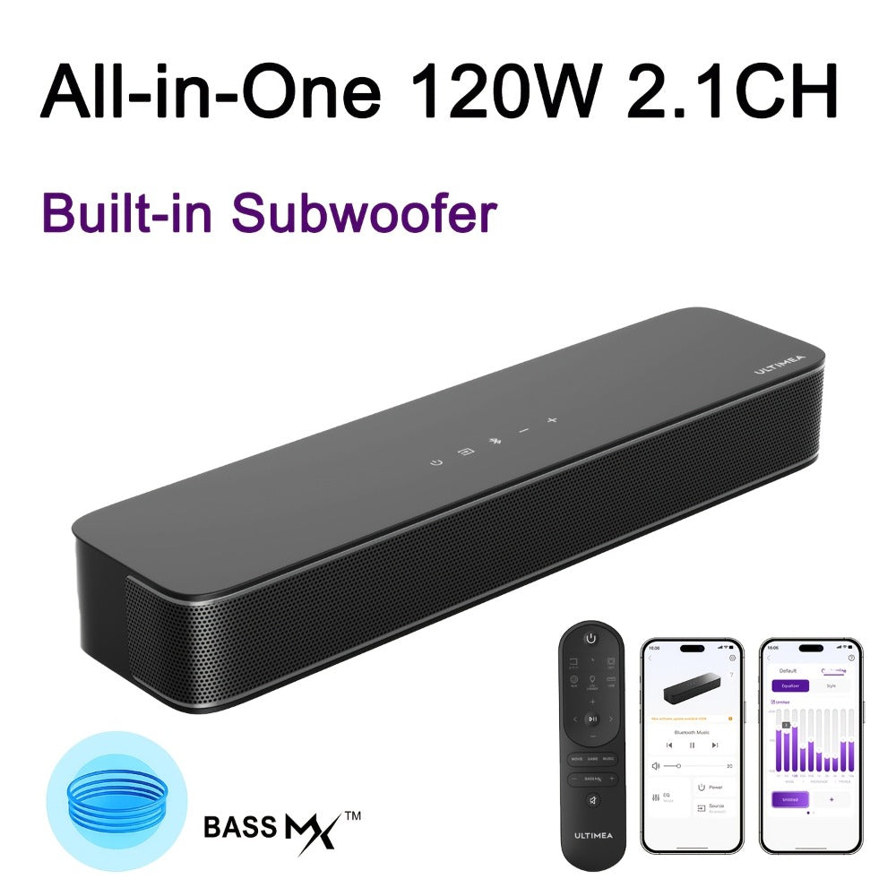 ULTIMEA Soundbar with Built-In Subwoofer – Choose 2.2CH 100W Detachable, 2.1CH 120W App Control, or 5.0CH 180W RGB Surround System