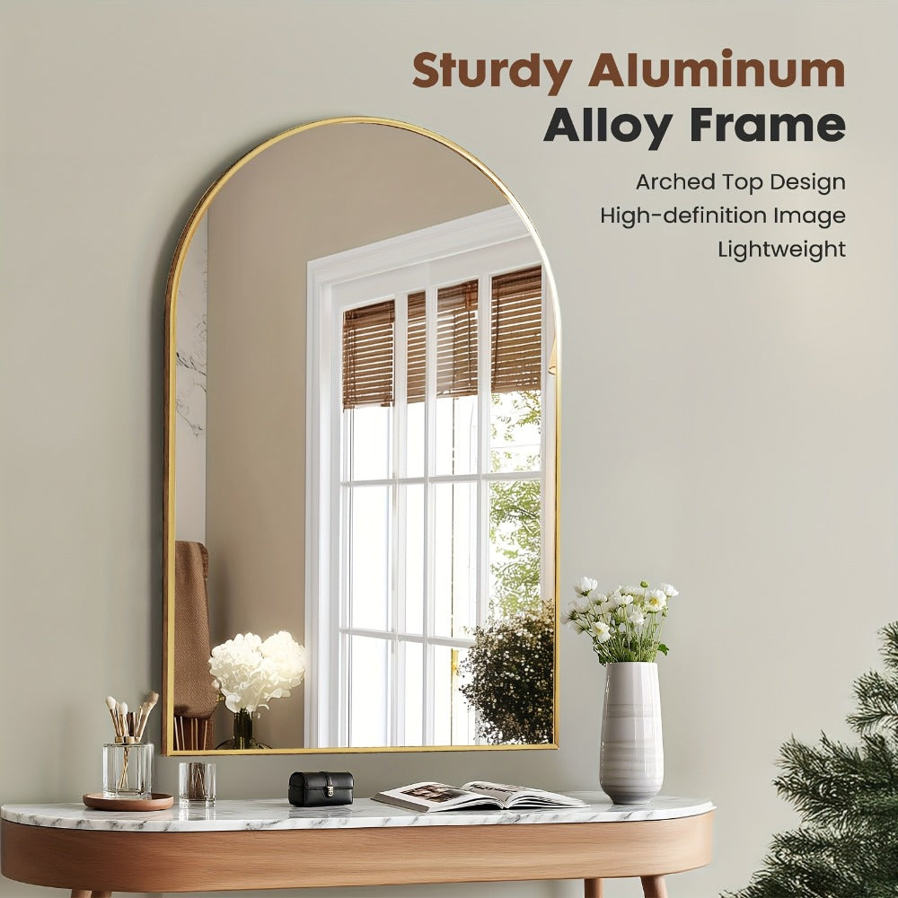 Arched Rectangle Metal Wall Mirror in Black or Gold with Seven Size Options up to 31 x 32 Inches