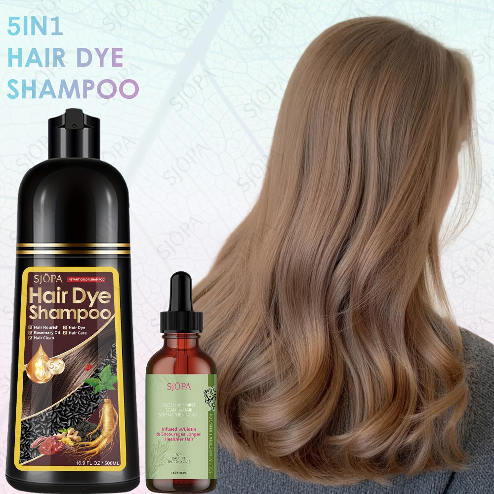Hair Dye Coloring Shampoo 5-in-1 Upgraded with Hibiscus Oil, Squalane & Glycerin – Quick Color & Nourishing, Gentle Skin-Safe Formula