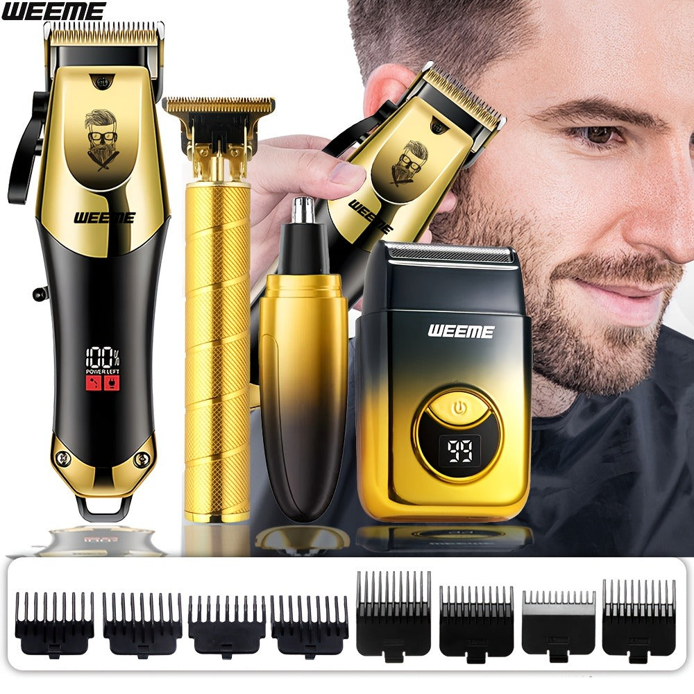 Men's Grooming Kit USB Rechargeable Hair Clipper Set with Nose Trimmer Electric Shaver Detail Trimmer 8 Limit Combs Professional Haircut Kit