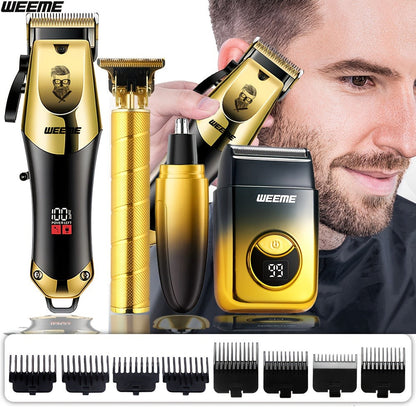 Men's Grooming Kit USB Rechargeable Hair Clipper Set with Nose Trimmer Electric Shaver Detail Trimmer 8 Limit Combs Professional Haircut Kit