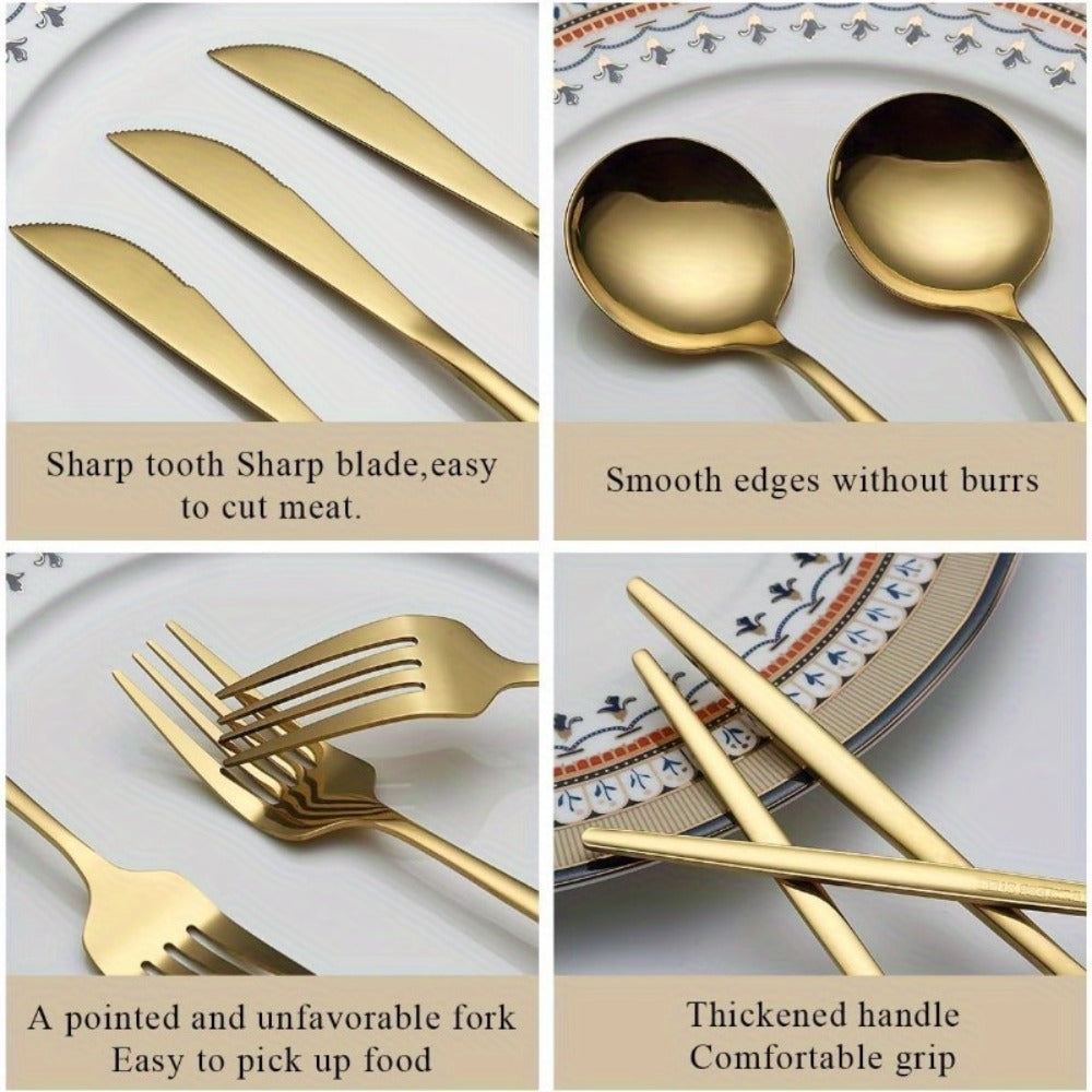 Gold Silverware Set 60 Pcs Service for 20 for Entryways, Bedrooms and Living Spaces, with the Listed Configuration