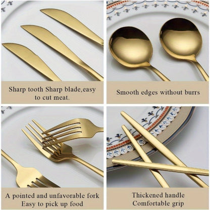 Gold Silverware Set 60 Pcs Service for 20 for Entryways, Bedrooms and Living Spaces, with the Listed Configuration