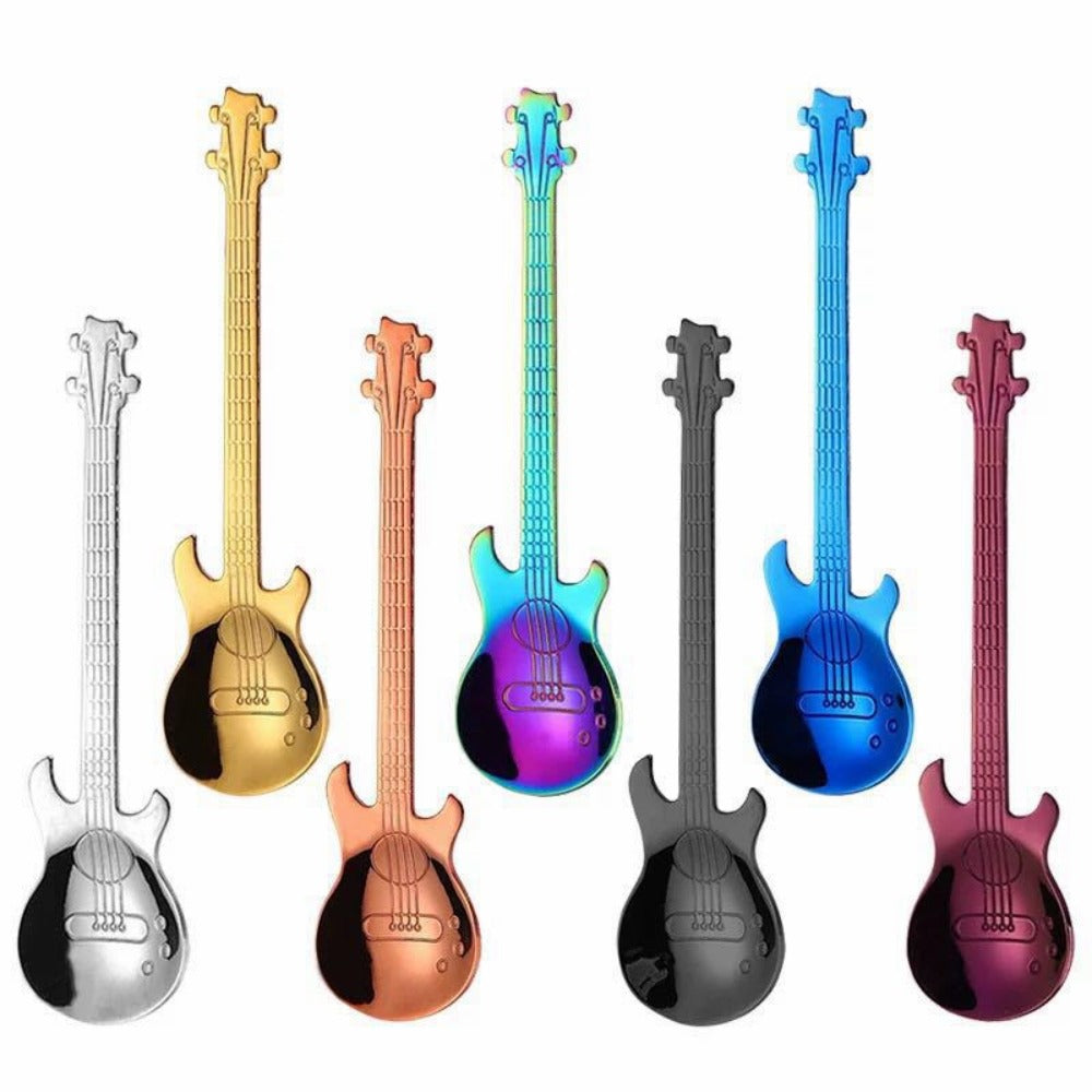 Guitar Shaped Spoons Set of 6 304 Stainless Steel Creative Teaspoons for Coffee Milk Tea Ice for Entryways, Bedrooms and Living Spaces