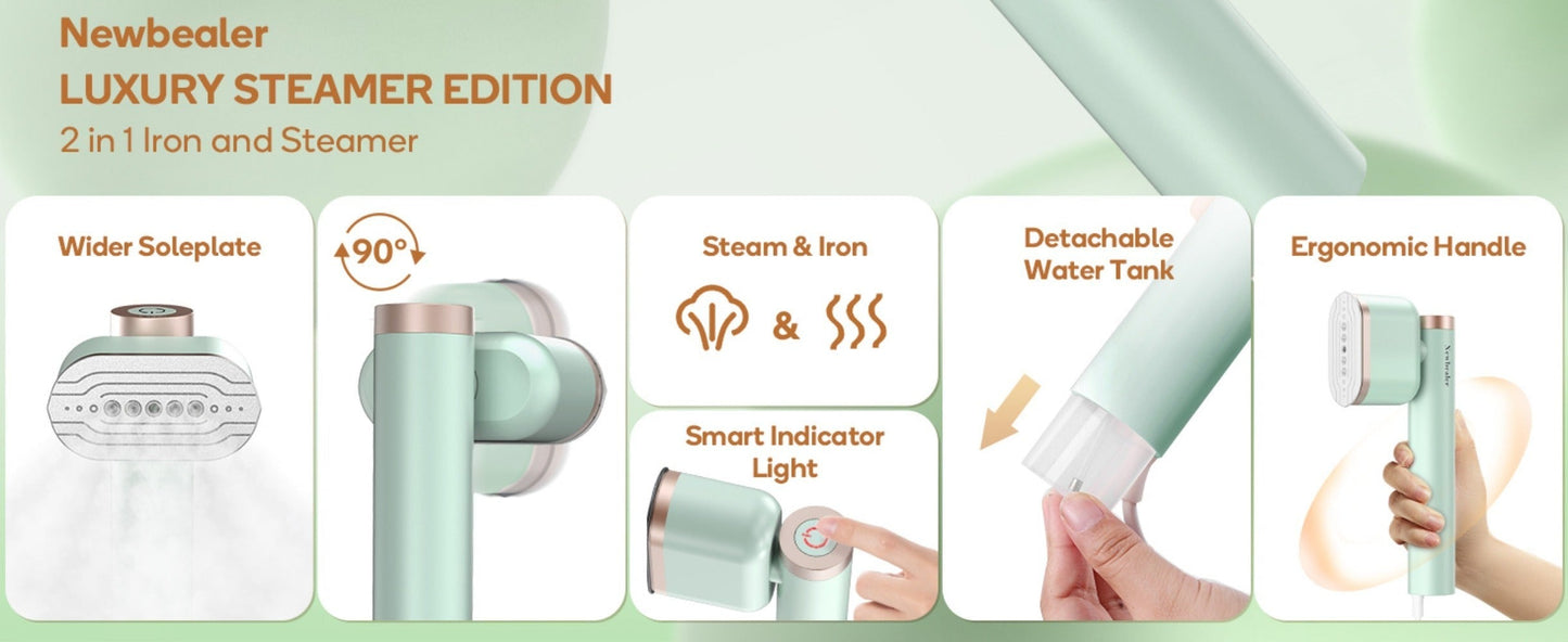 1200W Handheld Garment Steamer and Iron with 110–125V Label, Rest Pad and Three Color Options