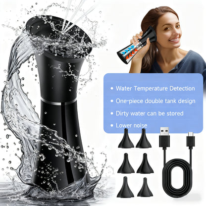 Rechargeable Ear Irrigation Cleaning System with Dual Water Tank, Interchangeable Tips and Two Checkout Models