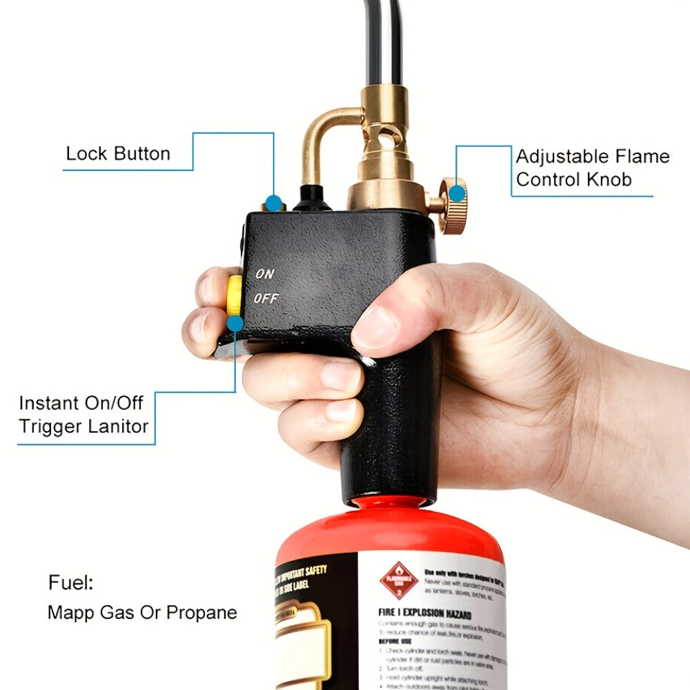 Trigger-Start Propane and MAPP Gas Torch Head with Flame Control, Lock Button and One-Piece Option