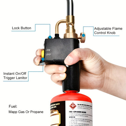 Trigger-Start Propane and MAPP Gas Torch Head with Flame Control, Lock Button and One-Piece Option