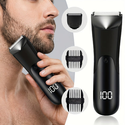 V-Shaped Ceramic-Blade Body Hair Trimmer with LCD Display, USB Cable, Guide Combs and Six Finish Options