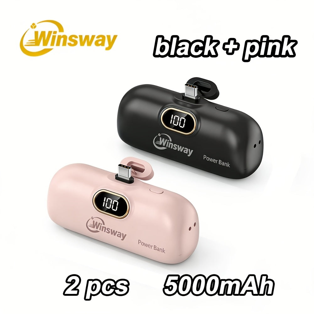 Winsway 5000mAh Mini Portable Charger Type-C Metal Plug with LED LCD Display for an Everyday Personal Care Routine
