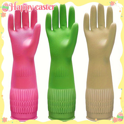 Premium Cleaning Gloves 3 Pair Slip-Resistant Kitchen Dishwashing Laundry Gloves Reusable for Home Cooking, Dining and Outdoor Meals