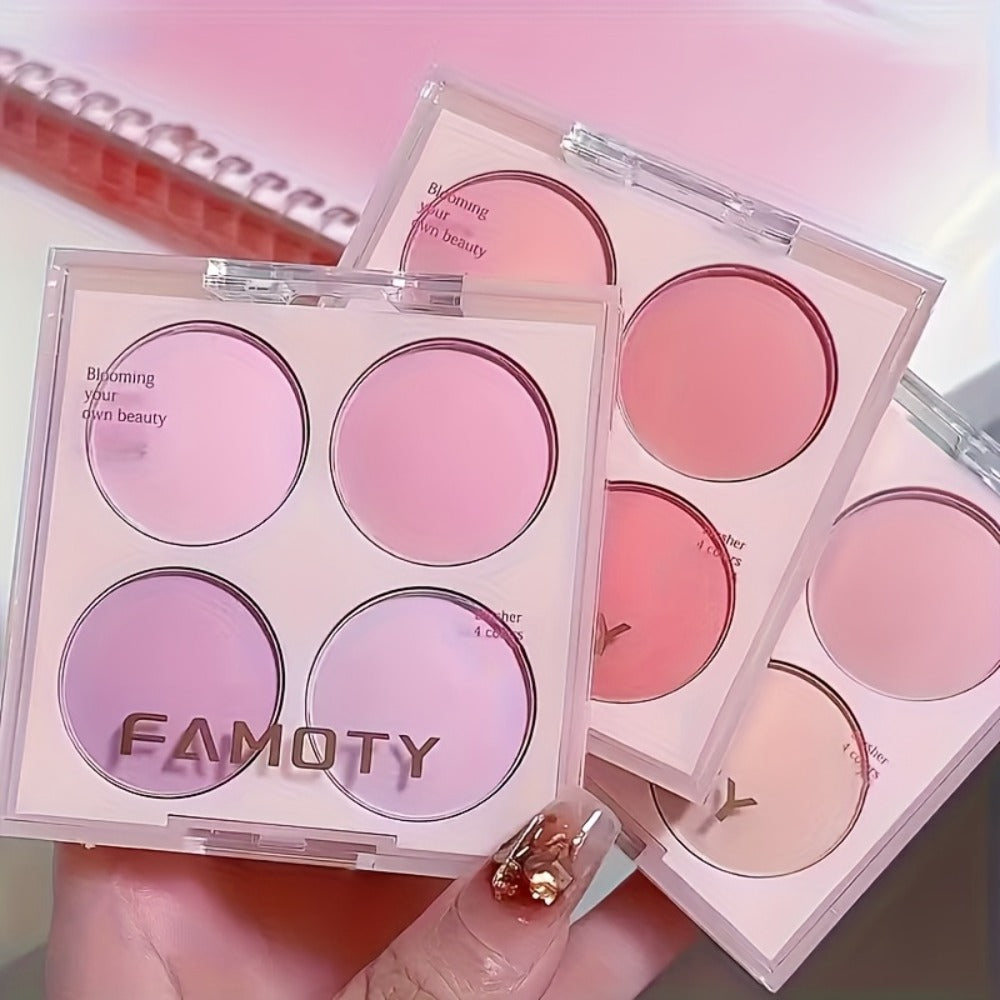 Blush Palette with Brushes Set 4-in-1 – Low Saturation Matte Powder Soft Gradient Finish, Buildable Coverage for Cheeks & Eyes