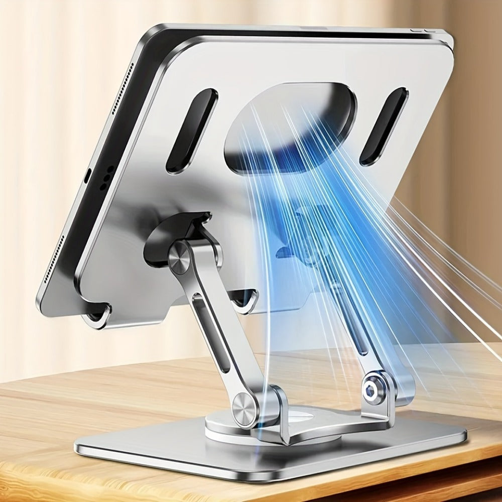 Black or Silver Rotating Tablet Stand with Foldable Metal Desktop Base and 17 × 15 × 11 cm Package Dimensions