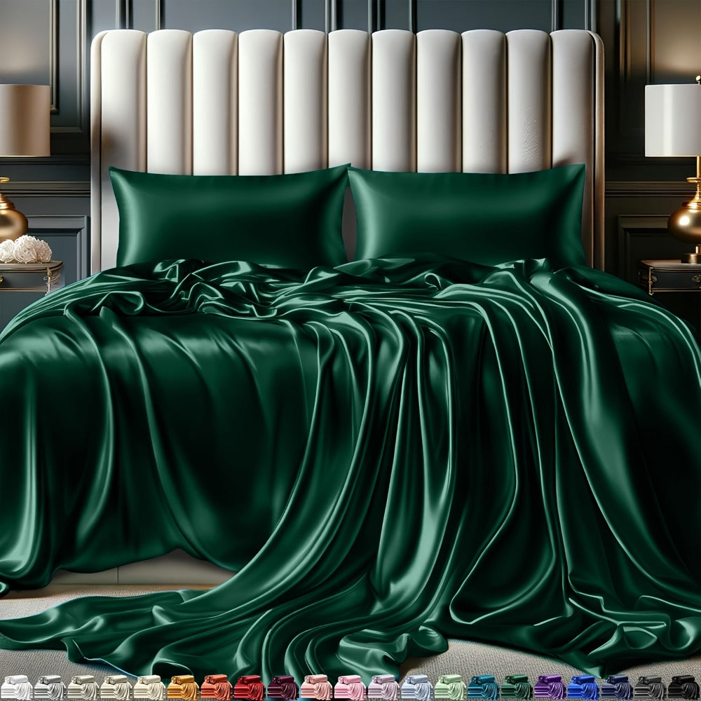 4-Piece Satin Sheet Set with 15-Inch Deep Pockets in Twin, Full, Queen or King Sizes and Nine Color Options