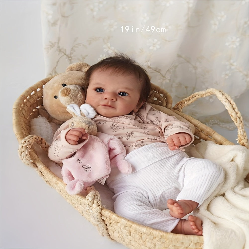 Reborn Doll, 19-Inch Full Silicone-Vinyl Figure with Poseable Limbs, Hand-Tied Hair and Accessory Set