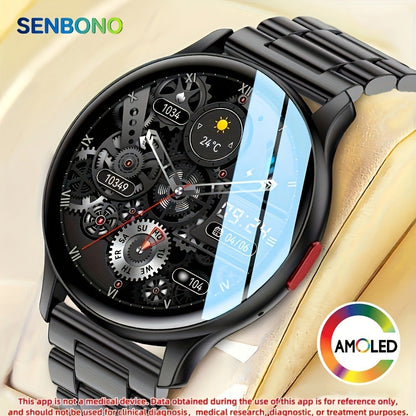 Smartwatch AMOLED for Men SENBONO 1.43" HD Bluetooth Calling, 100+ Sport Modes, DIY Custom Watch Face, Heart Rate Sleep Blood Oxygen