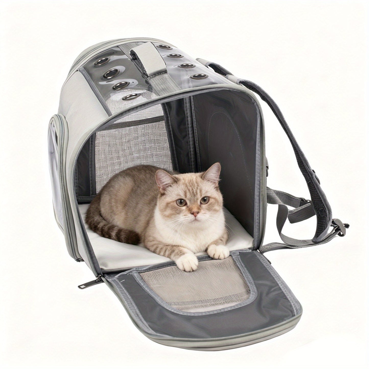Pet Backpack for Cats and Dogs – Foldable Breathable Mesh Window Carrier Bag with Front Opening, Lightweight Travel Backpack for Hiking