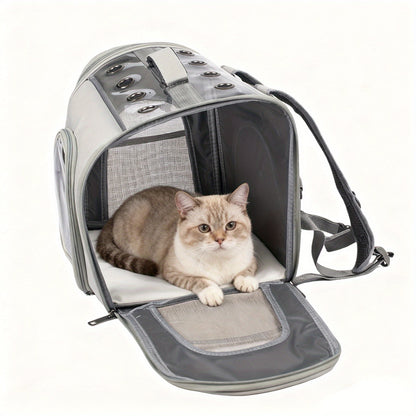 Pet Backpack for Cats and Dogs – Foldable Breathable Mesh Window Carrier Bag with Front Opening, Lightweight Travel Backpack for Hiking