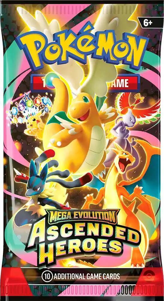 Trading Card Game Ascended Heroes 10-Card Booster Pack with Randomized Contents and Single-Pack Option