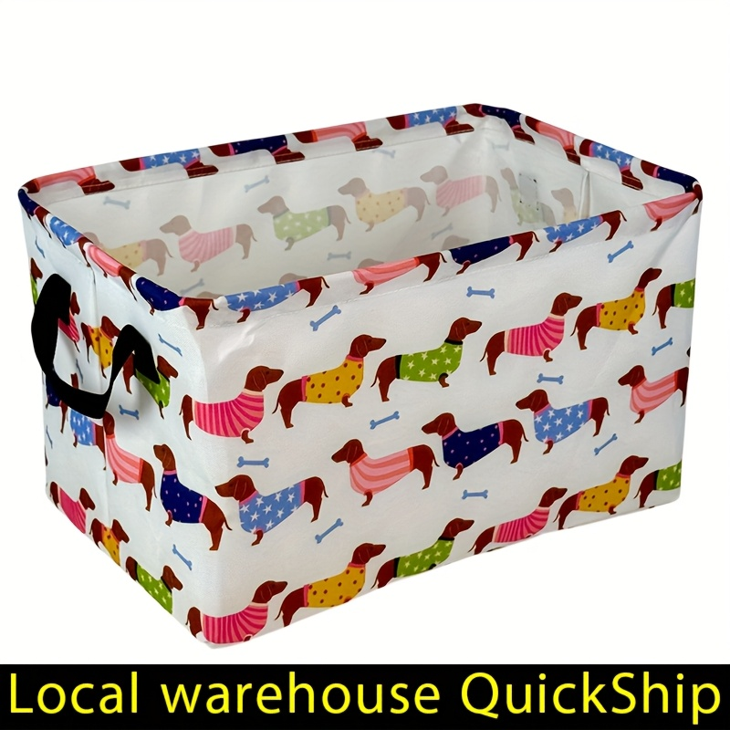 Soft Open-Top Printed Storage Bin with Side Handles and Cat, Dog, Pumpkin, Duck or Dachshund Designs