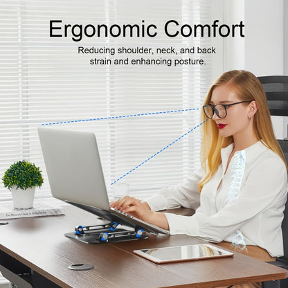 2-in-1 Laptop Stand with Phone Holder, Ergonomic Adjustable Computer Stand with Heat Dissipation, Foldable Desk Riser for 10-16 Inch