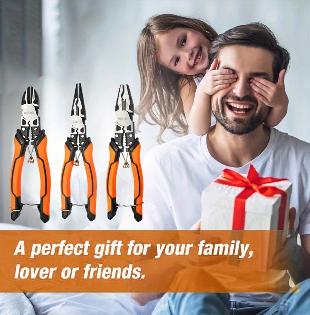 Pliers Set 9-in-1 Multi-Function Industrial Grade, 8.5" Lineman Pliers, 8.5" Long Nose Pliers, 8" Diagonal Side Cutters
