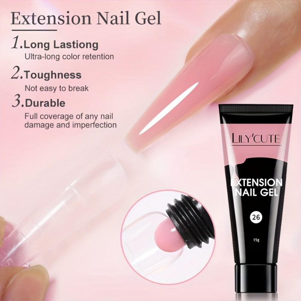 Builder Gel Nail Extension Kit – Quick Build UV LED Acrylic Gel in White Nude Pink Crystal for Nail Construction Overlay Sculpting Salon
