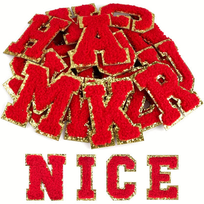 Chenille Letter Patches Self Adhesive A-Z 26pcs – Embroidered Alphabet Applique Stickers for Clothes Bags Hats Phone Cases