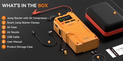 Jump Starter with Air Compressor 5000A/7000A Peak – 150PSI Digital Tire Inflator, Portable Battery Pack for 10L Gas & Diesel