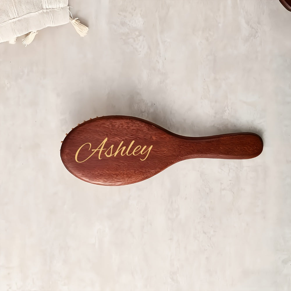 Hair Accessories Personalized Wooden Hair Brush with Engraved Name and Round or Square Shape