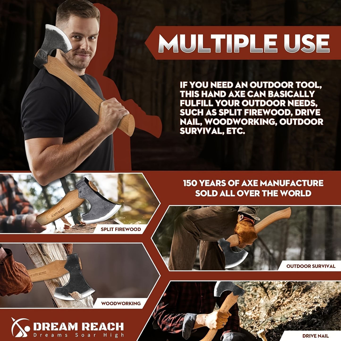 Hatchet Camping Axe 14 Inch Hand Forged High Carbon Steel Bushcraft Splitting Axe with Sheath - Wood for Garden, Patio and Yard Use