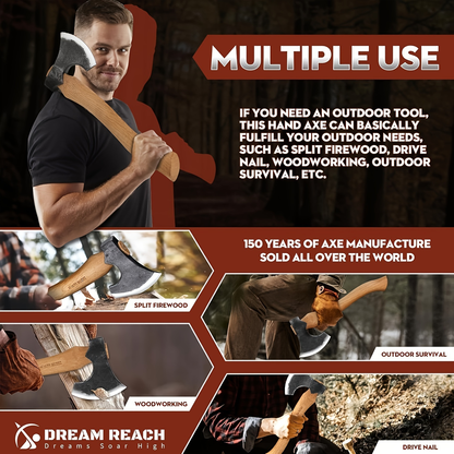 Hatchet Camping Axe 14 Inch Hand Forged High Carbon Steel Bushcraft Splitting Axe with Sheath - Wood for Garden, Patio and Yard Use