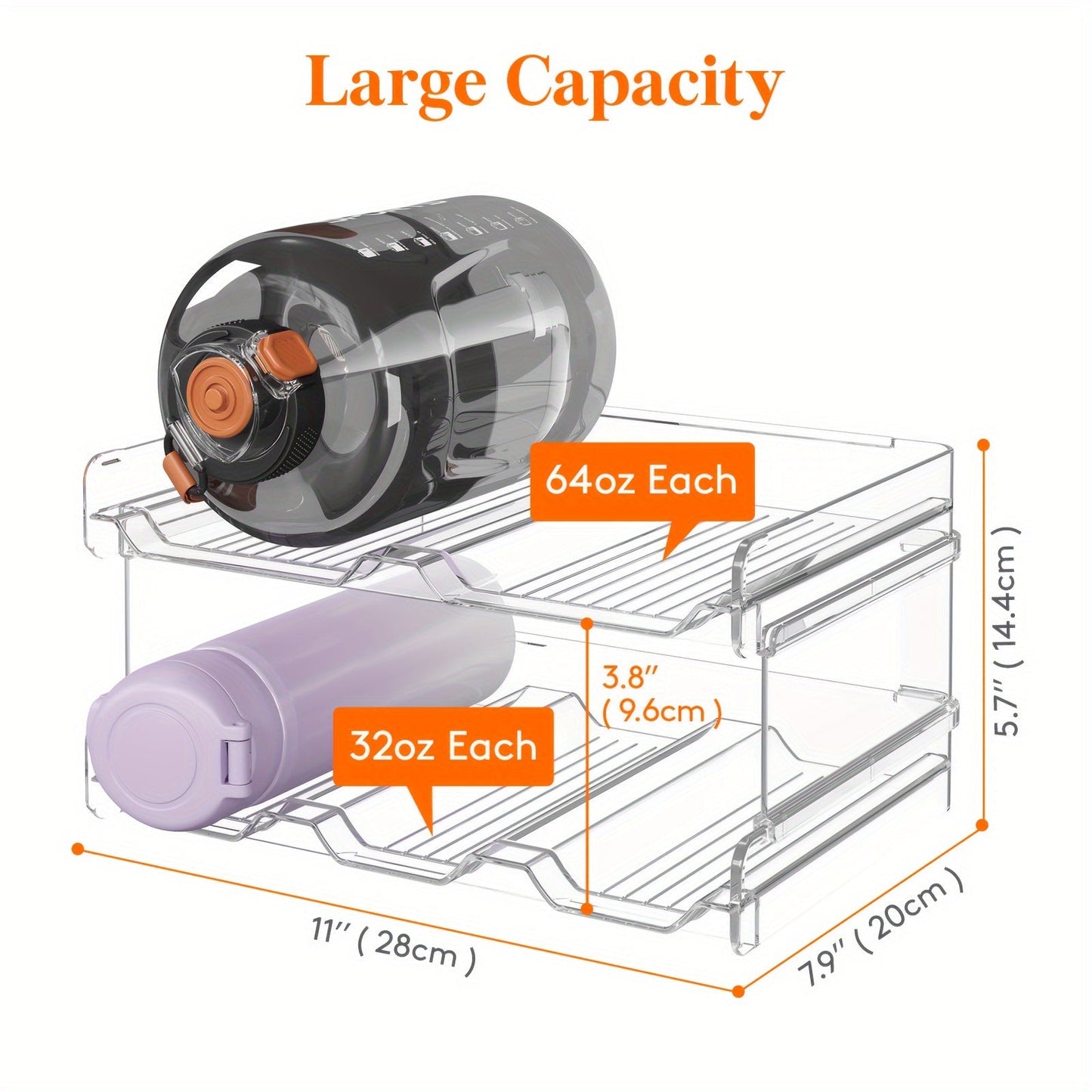Water Bottle Rack Kitchen Organizer Stackable Plastic Holder with 5, 6, 8, 9, 11 or 12-Bottle Options