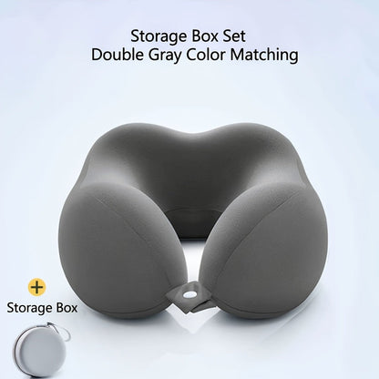 Rollable Memory Foam Travel Neck Pillow with Round Storage Case in Beige, Black or Pink-and-Gray Color Block