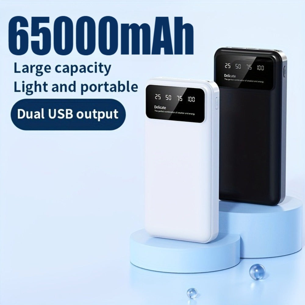 65000mAh Portable Power Bank with LED Display USB Charger for iPhone 17 16 15 14 13 12 11 XS Android Phones Tablets
