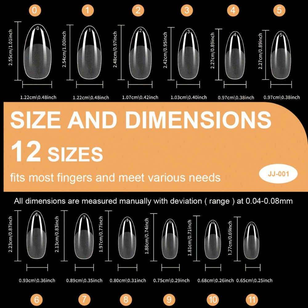 Gel Nail Tips 600 Pieces Clear Crystal Full Cover Nail Extensions – Almond Oval Coffin Stiletto Square Short Medium Long Soft Gel False