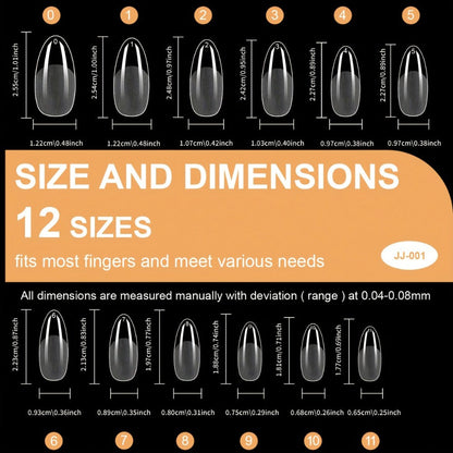 Gel Nail Tips 600 Pieces Clear Crystal Full Cover Nail Extensions – Almond Oval Coffin Stiletto Square Short Medium Long Soft Gel False