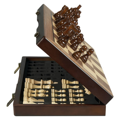 Magnetic Wooden Chess Set 15 Inch – Folding Portable Chessboard with Handmade Pieces, Tournament & Travel Chess Game for Adults Kids