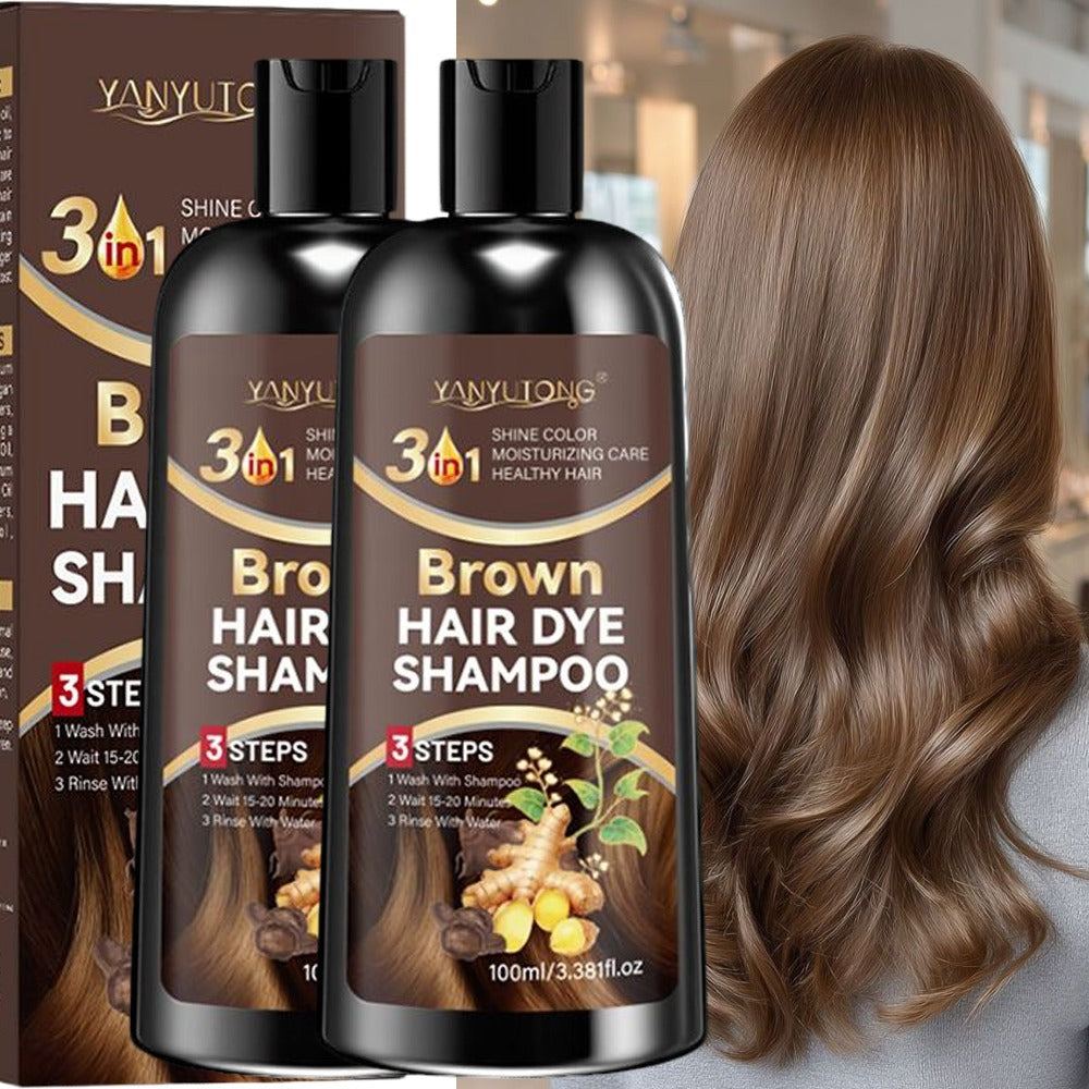 Hair Color Shampoo, YANYUTONG Brown Two-Bottle Set with 3.38oz in Each Labeled Pump Bottle