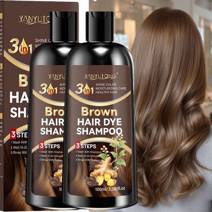 Hair Color Shampoo, YANYUTONG Brown Two-Bottle Set with 3.38oz in Each Labeled Pump Bottle