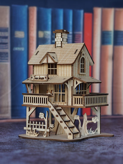 3D Wooden Tree House Puzzle Model Kit with 17 x 12.5 x 11.5 cm Display Size and Detailed Cabin Architecture