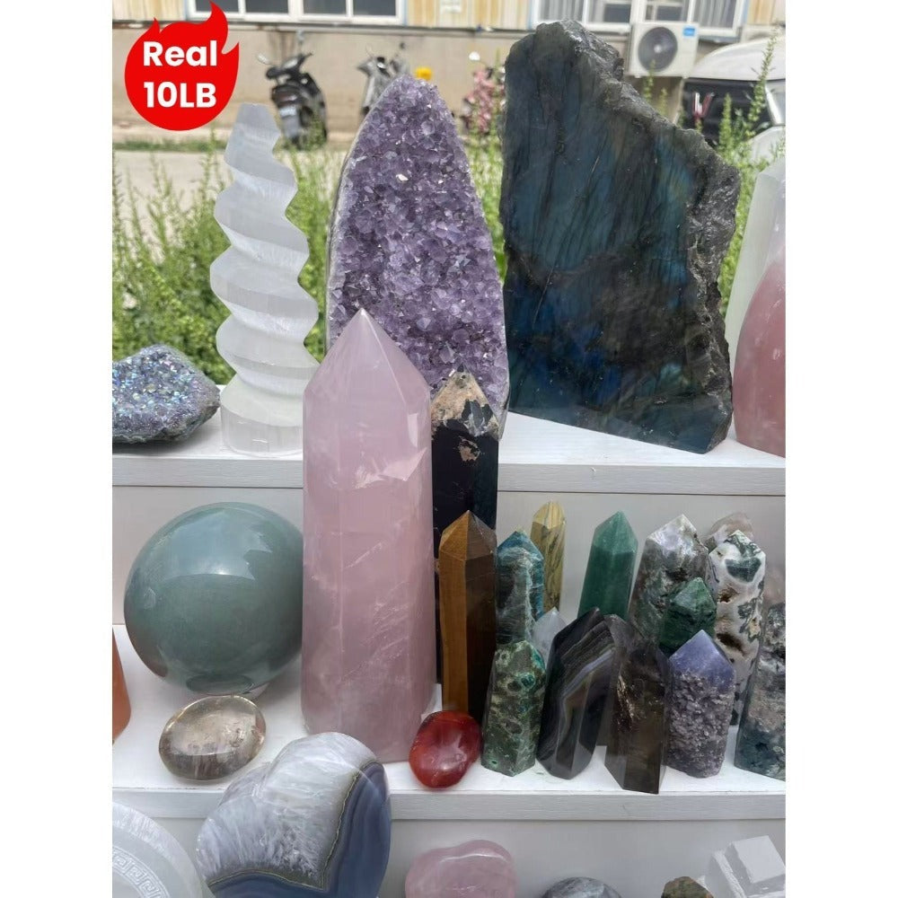 10LB Mixed Crystals Bulk Lot Natural Gemstones Towers Spheres Clusters Rough Stones Healing Crystals Collection Gift Set Decorative