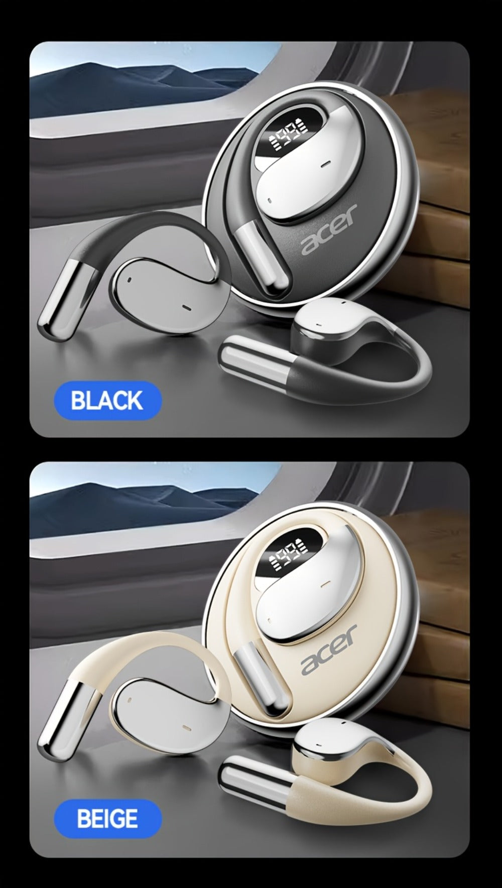 Acer TWS In-Ear Earbuds Noise Canceling Touch Control Sports Wireless Headphones Long for Bedside Audio, Alarms and Room Entertainment