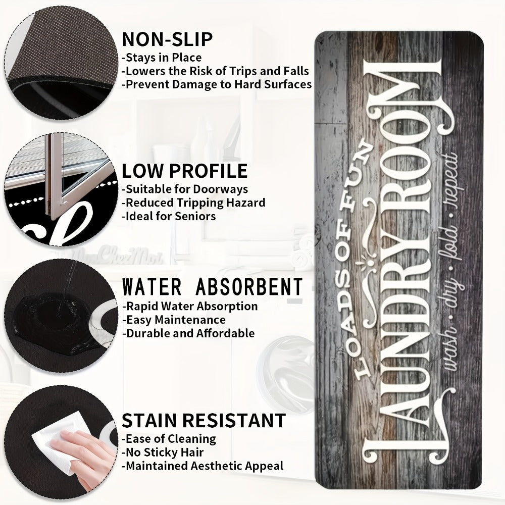 Farmhouse Laundry Room Runner Rug – Retro Kitchen & Bathroom Mat, Anti-Slip Floor Runner for Laundry Room